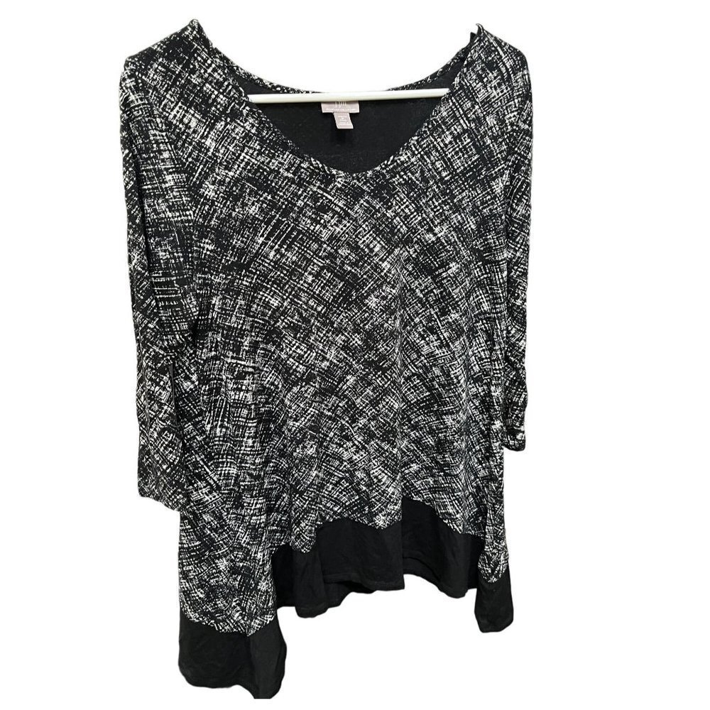 J.JILL Wearever Collection Black‎ White Knit Top Shirt Stretch 3/4 Sleeve Size M